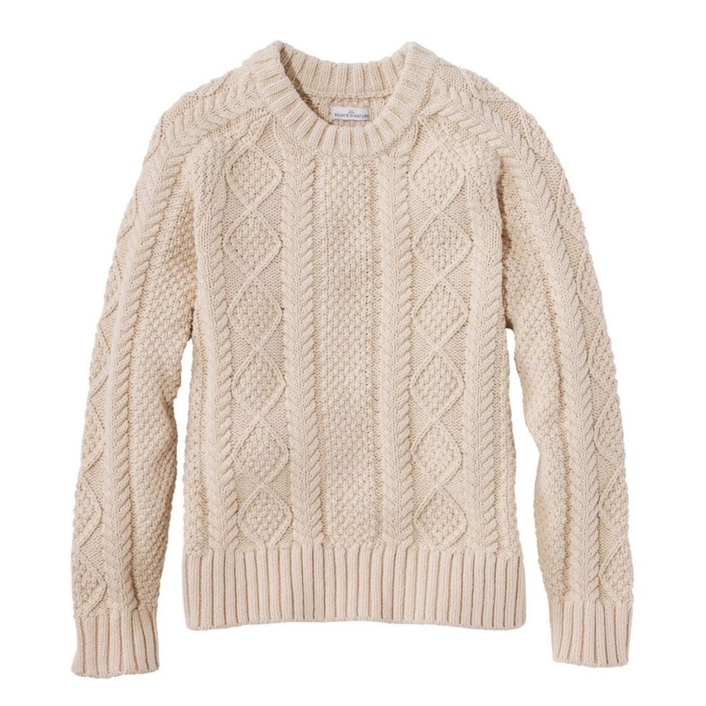 L.L.Bean Signature Women's Cream Cable Knit Crewneck Sweater Size Medium Regular